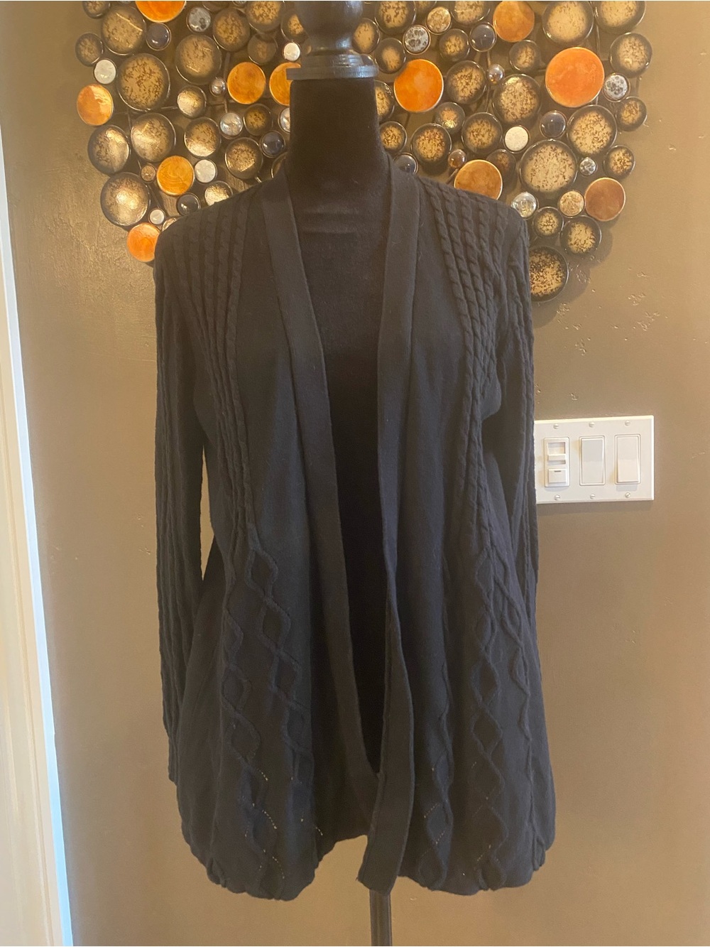 Navy Blue Open-Front Cable Knit Women's Sweater Cardigan